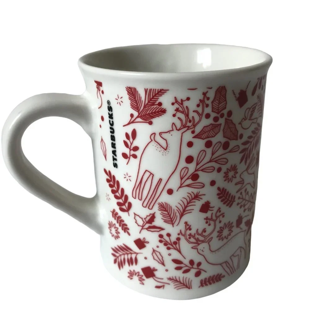Starbucks red deers birds fox holiday design coffee ceramic mug 12 oz‎